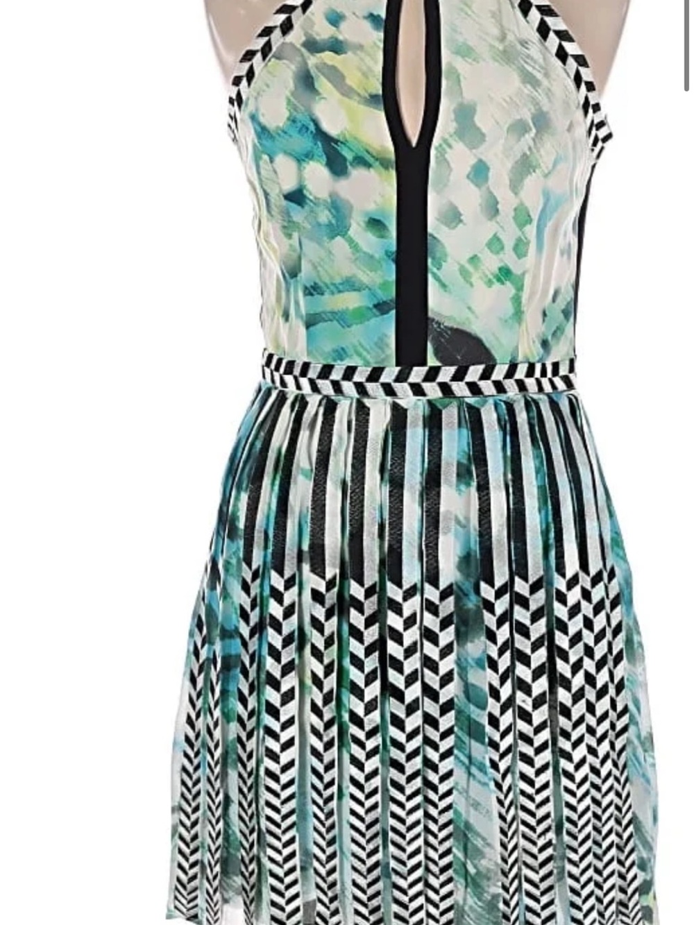 Parker Teal, Aqua & Black Halter Fit-and-Flare Dress